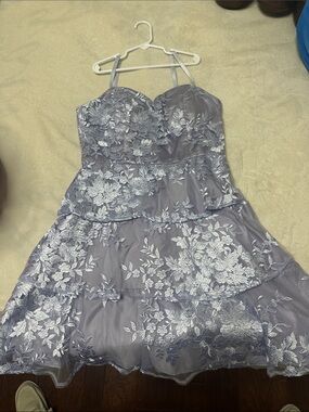 Lavender Floral Lace Tiered Dress